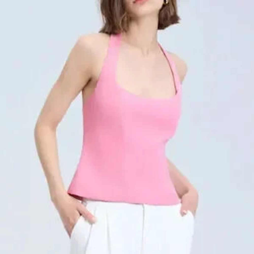 ZARA Pink Casual Women's Solid Color Summer Halter Neck Backless Tank Top